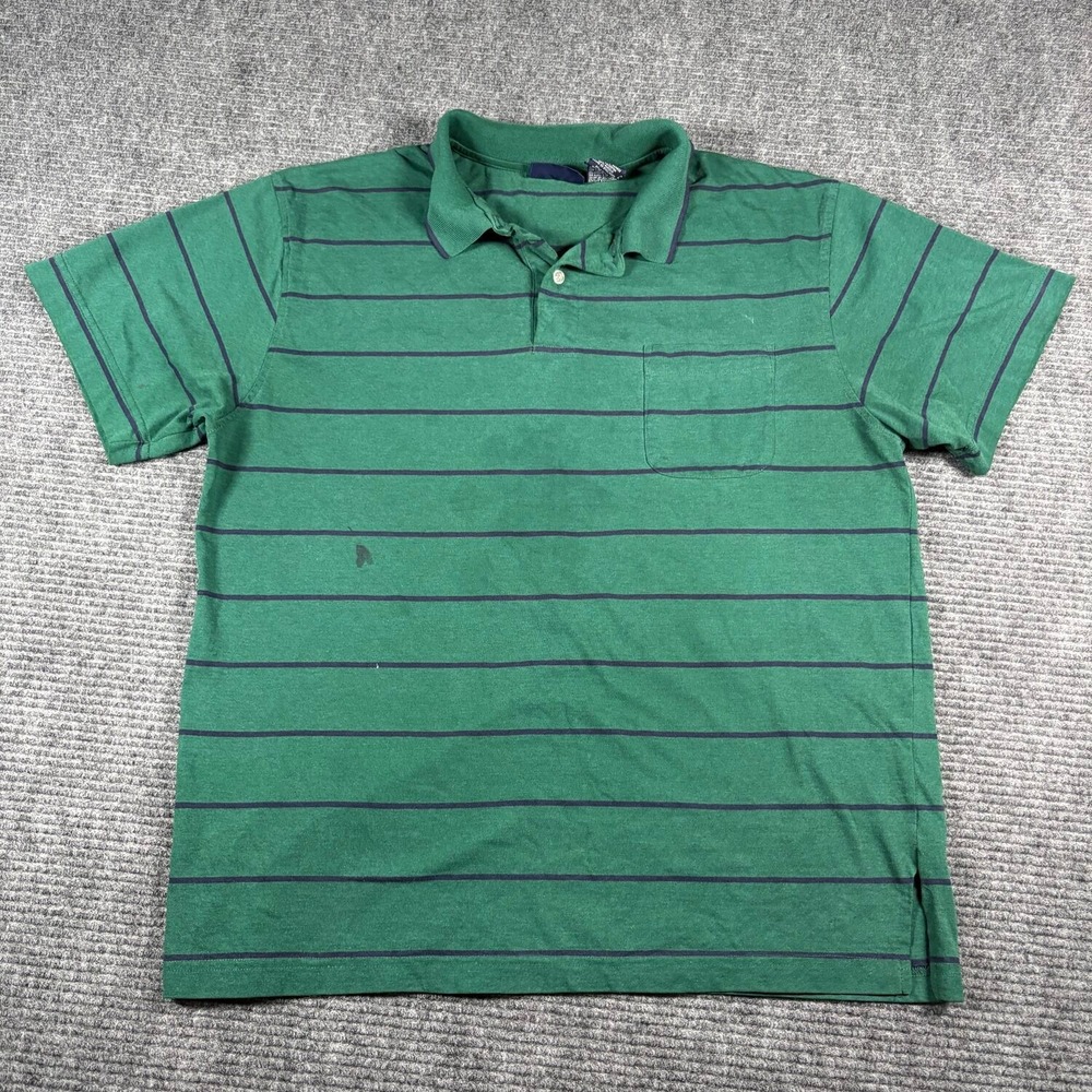 Puritan Striped Polo Shirt Mens L Green Good Pocket Short Sleeve Casual